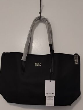 Lacoste Black Tote with Green Crocodile Logo